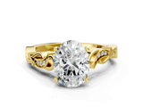 Yellow gold Oval Solitaire Vine Band with Milgrain Prong Setting_9