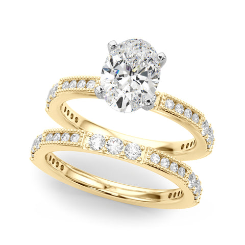 Yellow gold Oval Solitaire with Pavé Band and Four-Prong Setting 1