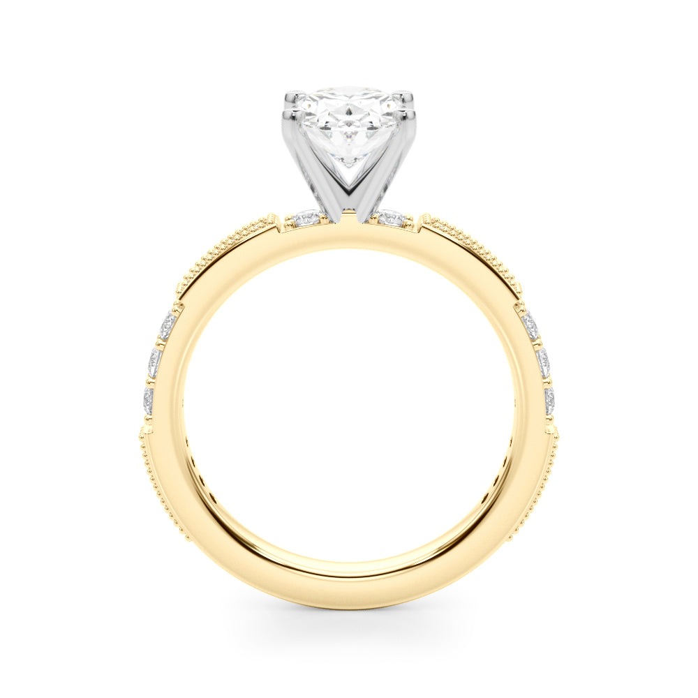 Yellow gold Oval Solitaire with Pavé Band and Four-Prong Setting 2