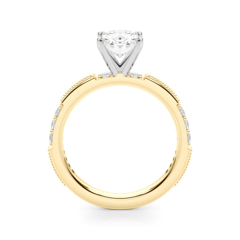 Yellow gold Oval Solitaire with Pavé Band and Four-Prong Setting 2