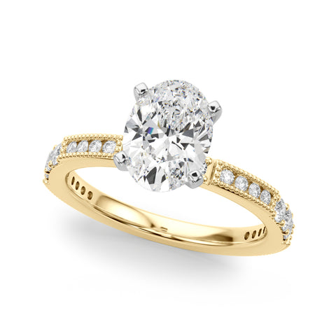 Yellow gold Oval Solitaire with Pavé Band and Four-Prong Setting