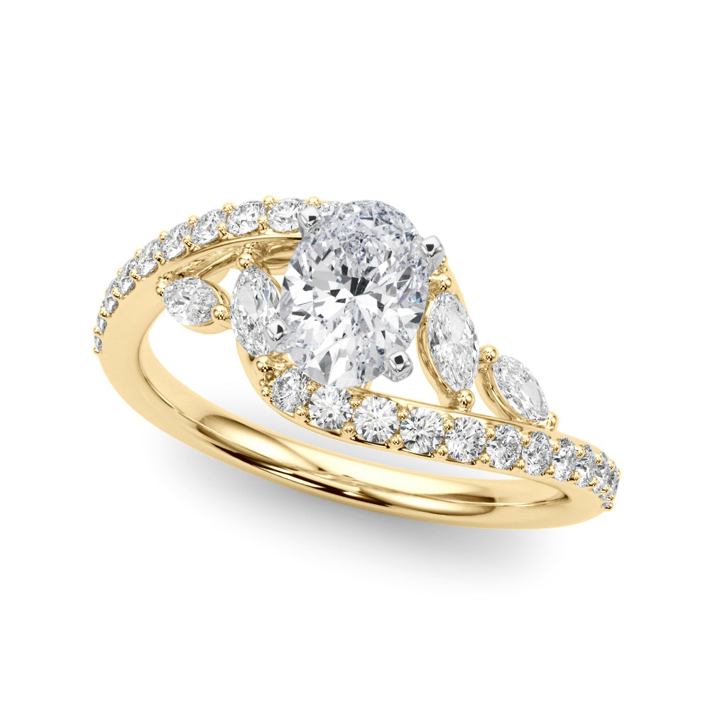 Yellow gold Oval Solitaire with Pavé Twist Band and Four-Prong Setting