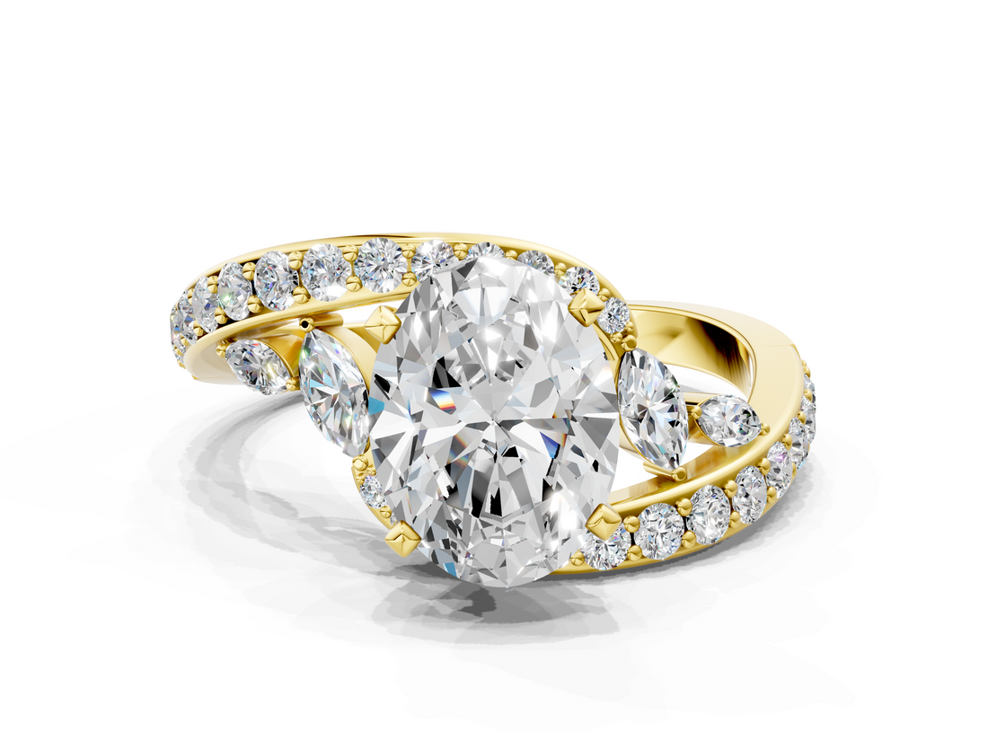 Yellow gold Oval Solitaire with Pavé Twist Band and Four-Prong Setting_76