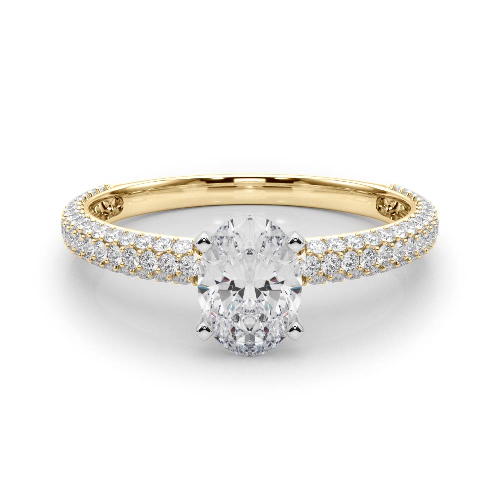 Yellow gold Oval Solitaire with Pave Band and Four-Prong Setting 1