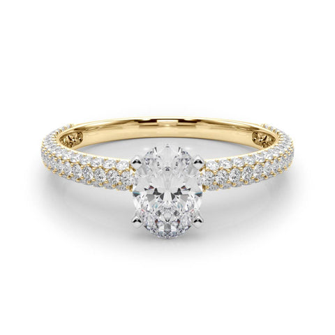 Yellow gold Oval Solitaire with Pave Band and Four-Prong Setting 1