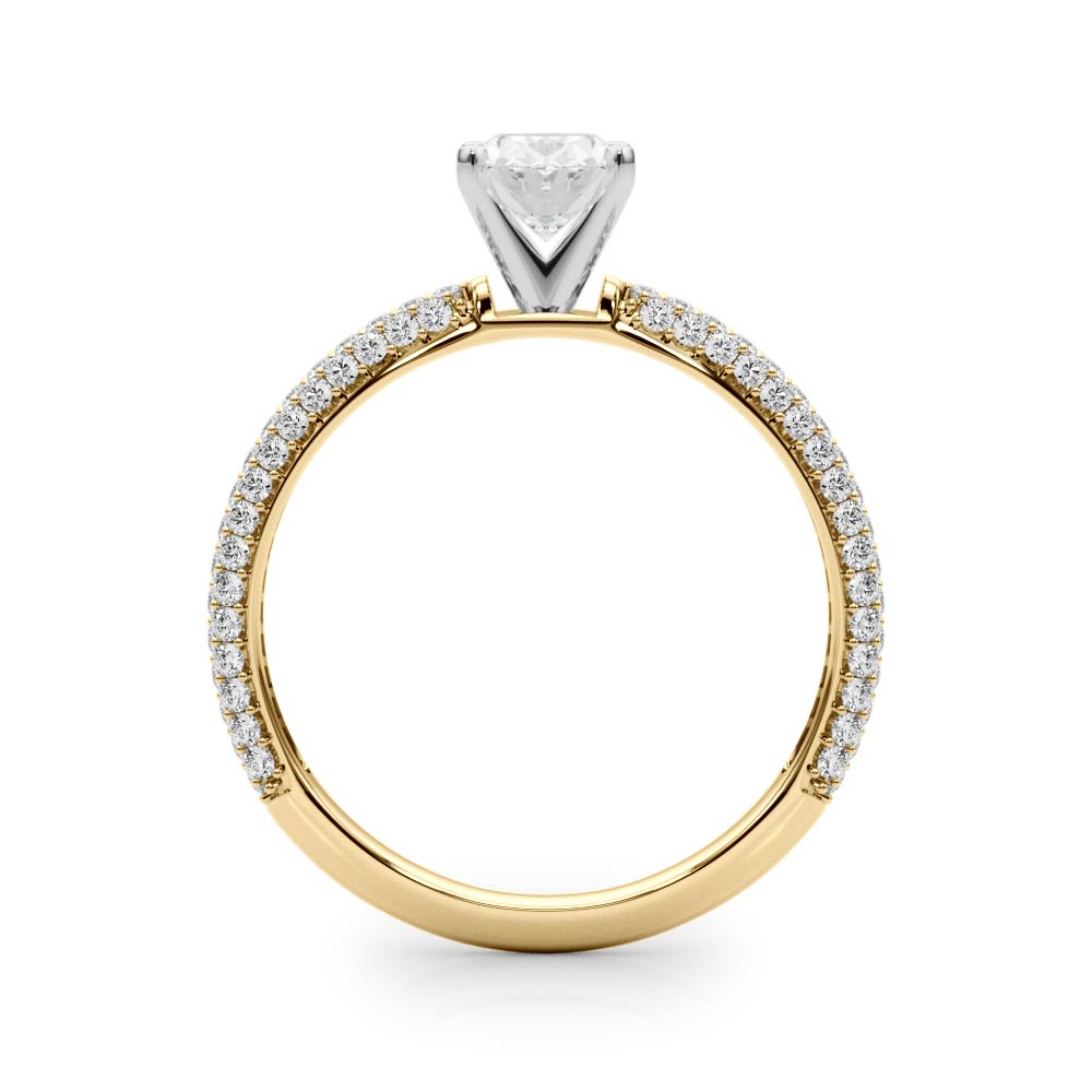 Yellow gold Oval Solitaire with Pave Band and Four-Prong Setting 2