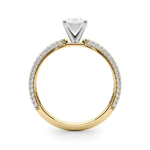 Yellow gold Oval Solitaire with Pave Band and Four-Prong Setting 2