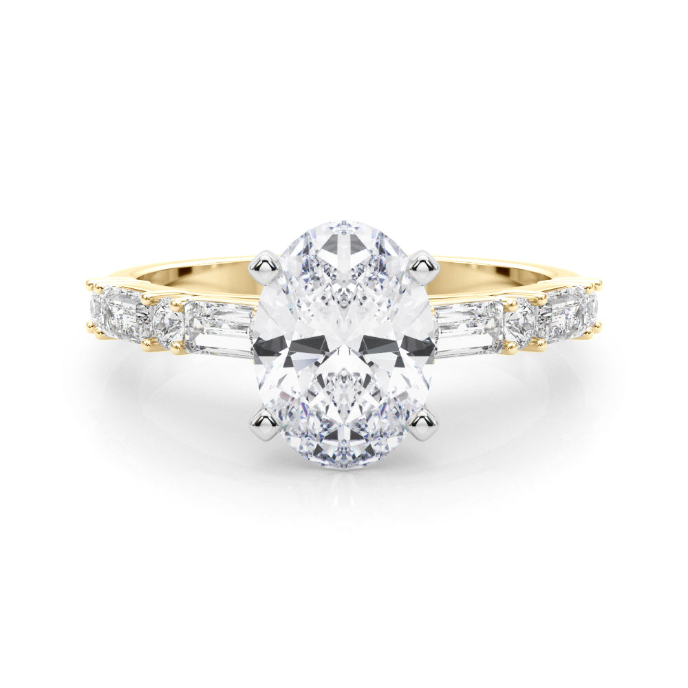 Yellow gold Oval Solitaire with Side Baguettes and Channel Set Band 1