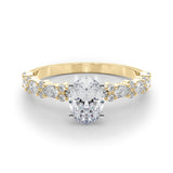 14K Yellow Gold 2.59 Carat D VVS1 Oval Solitaire with Side Stones, Pave Band, Four-Prong Setting