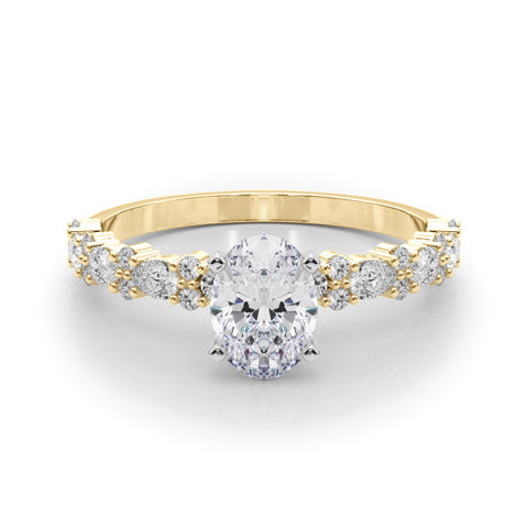 Yellow gold Oval Solitaire with Side Stones, Pave Band, Four-Prong Setting 1