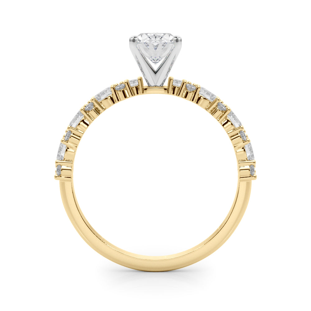 Yellow gold Oval Solitaire with Side Stones, Pave Band, Four-Prong Setting 2