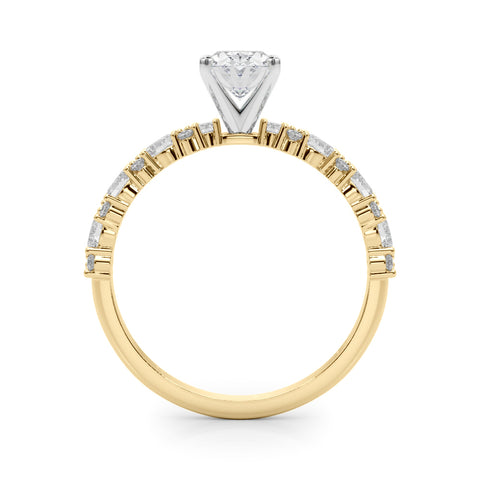 Yellow gold Oval Solitaire with Side Stones, Pave Band, Four-Prong Setting 2