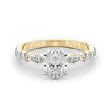 14K Yellow Gold 2.05 Carat E VS1 Oval Solitaire with Side Stones on a Pavé Band and Four-Prong Setting