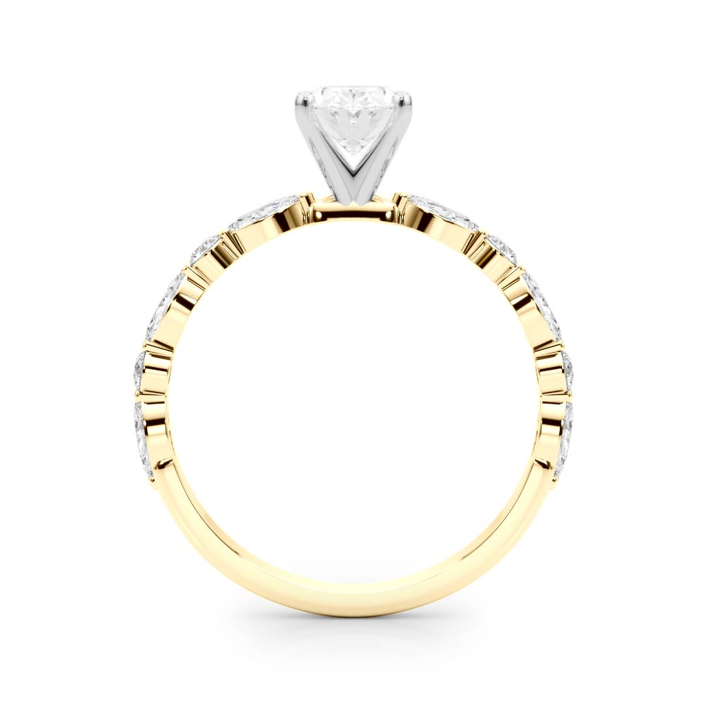 Yellow gold Oval Solitaire with Side Stones on a Pavé Band and Four-Prong Setting 2
