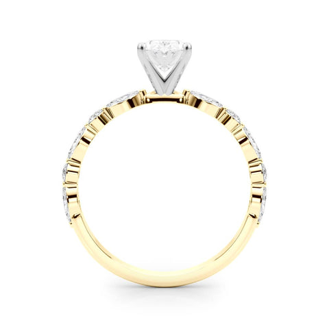 Yellow gold Oval Solitaire with Side Stones on a Pavé Band and Four-Prong Setting 2