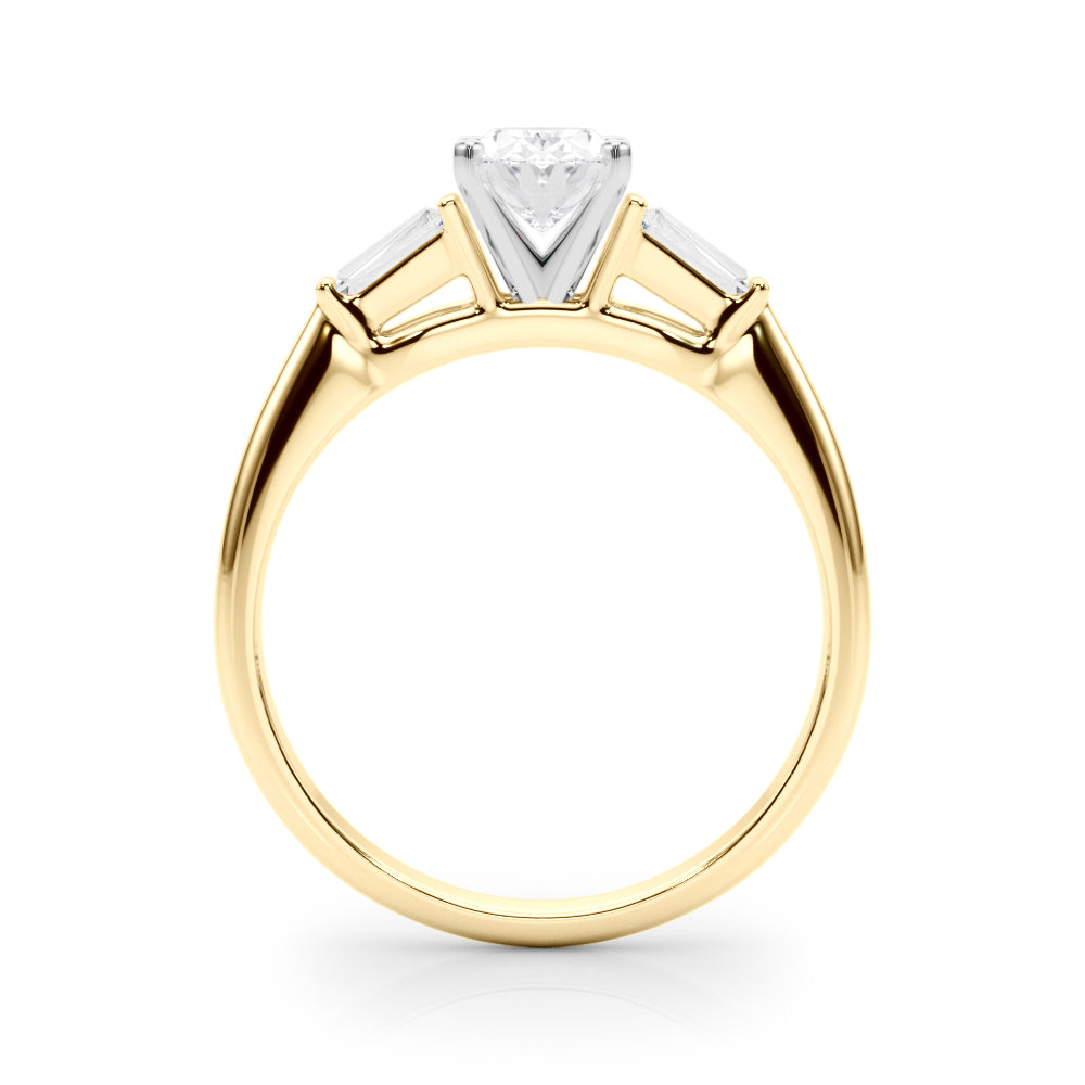 Yellow gold Oval Solitaire with Tapered Baguette Side Stones on a Classic Band with Four-Prong Setting 2