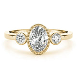 Yellow gold Oval Three-Stone Bezel Set Diamond Ring with Solitaire Band 1