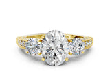 Yellow gold Oval Three-Stone Diamond Ring with Pavé Band and Four-Prong Setting_14