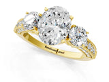 Yellow gold Oval Three-Stone Diamond Ring with Pavé Band and Four-Prong Setting_15