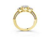 Yellow gold Oval Three-Stone Diamond Ring with Pavé Band and Four-Prong Setting_17