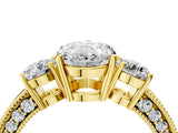 Yellow gold Oval Three-Stone Diamond Ring with Pavé Band and Four-Prong Setting_18