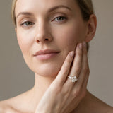 Yellow gold Oval Three-Stone Diamond Ring with Pavé Band and Four-Prong Setting_32
