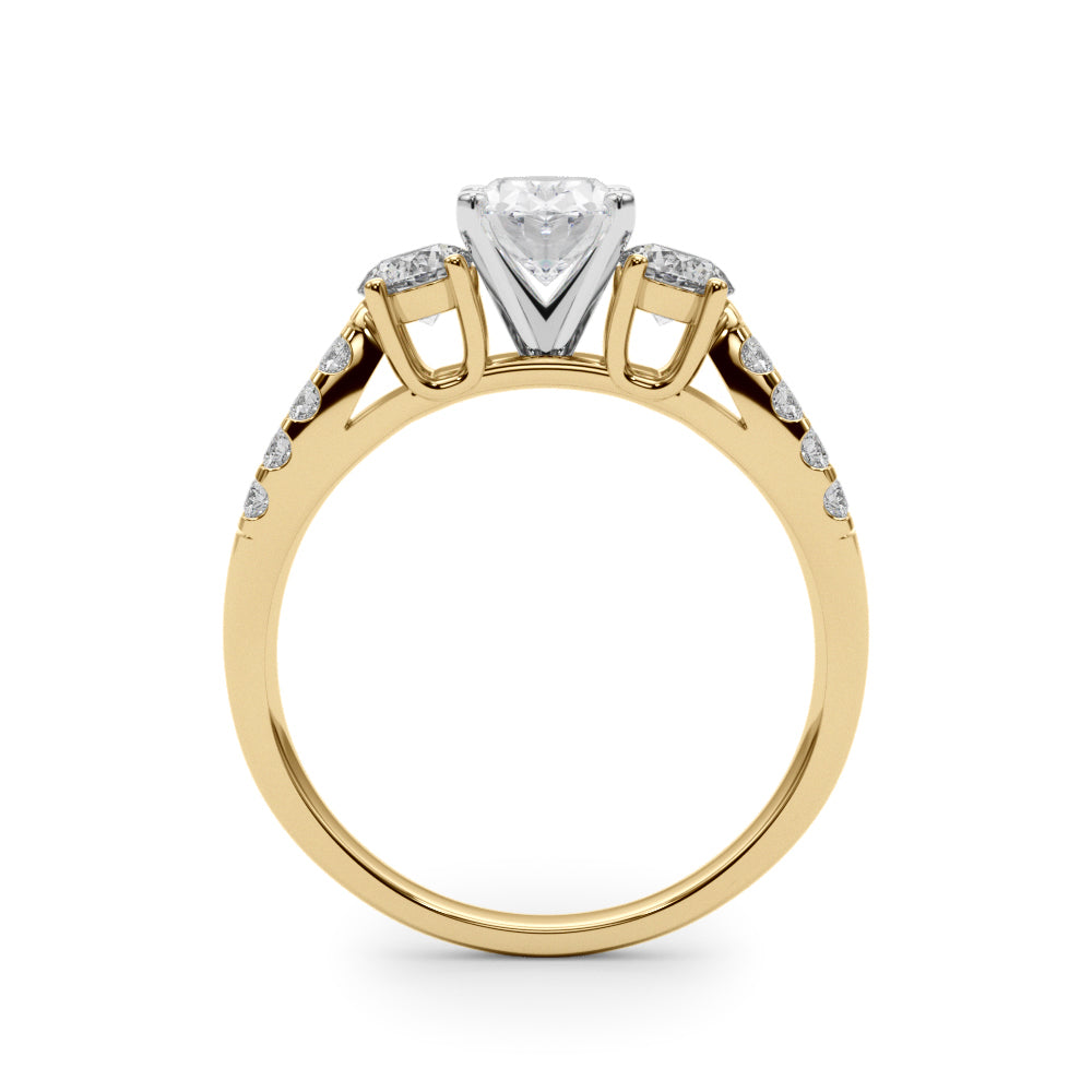 Yellow gold Oval Three-Stone Diamond Ring with Pavé Split Shank and Four-Prong Setting 2