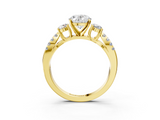 Yellow gold Oval Three-Stone Diamond Ring with Pavé Split Shank and Four-Prong Setting_119