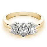 Yellow gold Oval Three-Stone Diamond Ring with Solitaire Band and Four-Prong Setting 1
