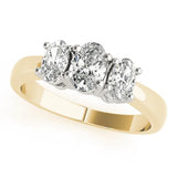 Yellow gold Oval Three-Stone Diamond Ring with Solitaire Band and Four-Prong Setting
