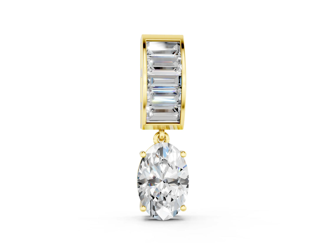 Yellow gold Oval and Baguette Diamond Drop Pendant_4
