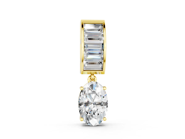 Yellow gold Oval and Baguette Diamond Drop Pendant
