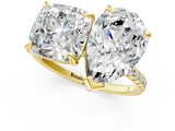 Yellow gold Oval and Cushion Toi Moi Ring with Prong Setting and Micro Pave Band 1