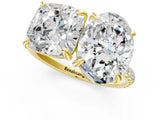 Yellow gold Oval and Cushion Toi Moi Ring with Prong Setting and Pave Band 1