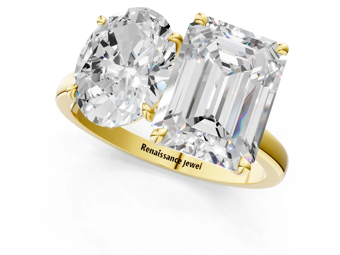 Yellow gold Oval and Emerald Cut Toi Moi Ring with Prong Setting_69