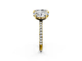 Yellow gold Oval and Emerald Toi Moi Ring with Prong Setting and Micro Pave Band 2