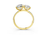 Yellow gold Oval and Emerald Toi Moi Ring with Prong Setting and Micro Pave Band 3