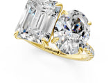 Yellow gold Oval and Emerald Toi Moi Ring with Prong Setting and Pave Band 1