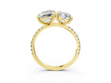 Yellow gold Oval and Emerald Toi Moi Ring with Prong Setting and Pave Band 3
