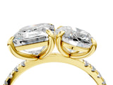 Yellow gold Oval and Emerald Toi Moi Ring with Prong Setting and Pave Band 4