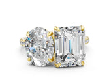 Yellow gold Oval and Emerald Toi Moi Ring with Prong Setting and Pave Band
