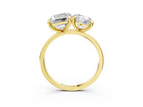 Yellow gold Oval and Emerald Toi Moi Ring with Prong Setting and Plain Band 3