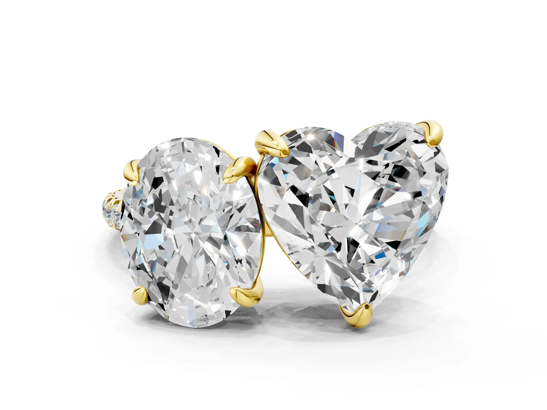 Yellow gold Oval and Heart Toi Moi Ring with Prong Setting and Micro Pave Band