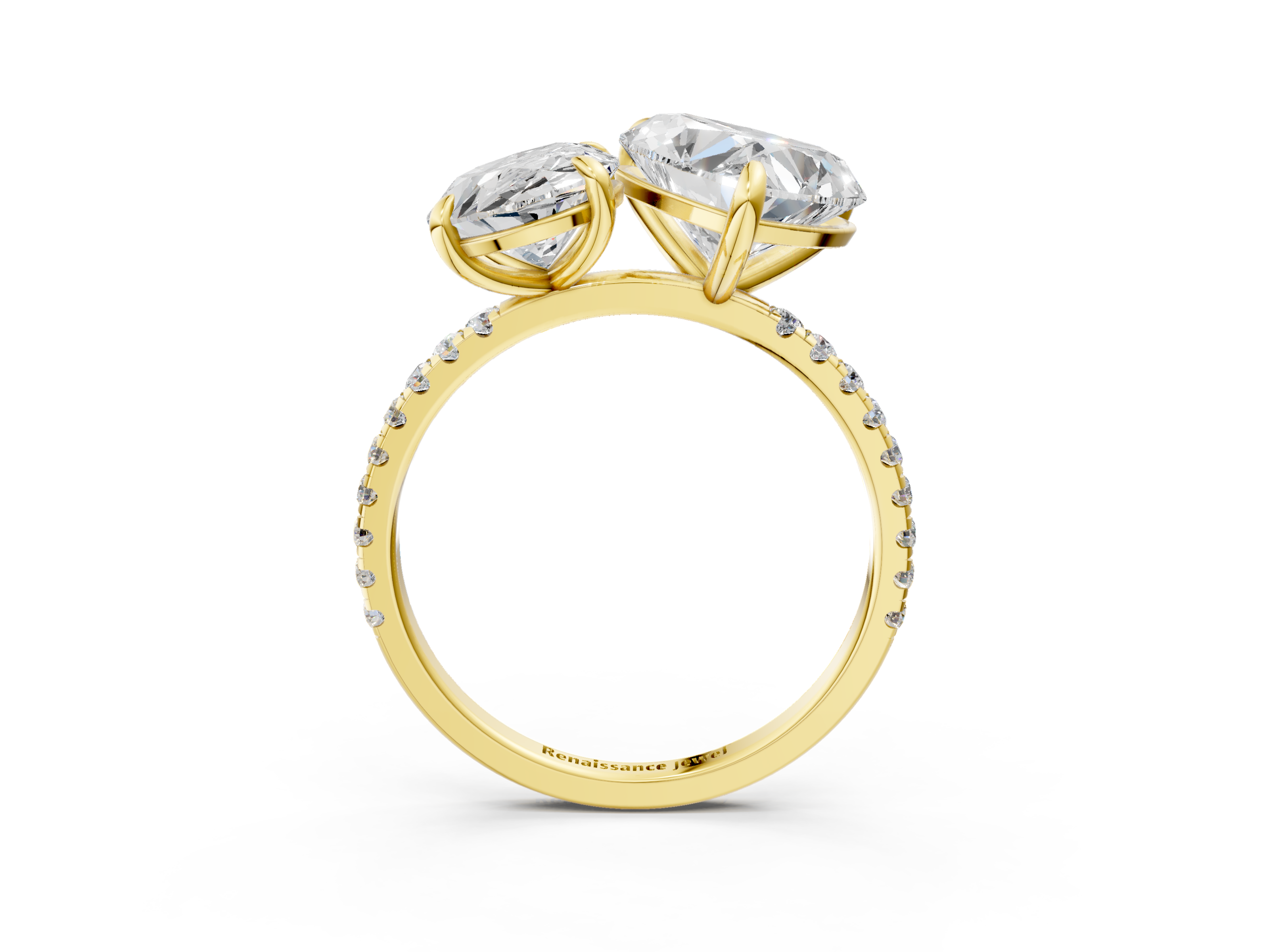 Yellow gold Oval and Heart Toi Moi Ring with Prong Setting and Pave Band_18