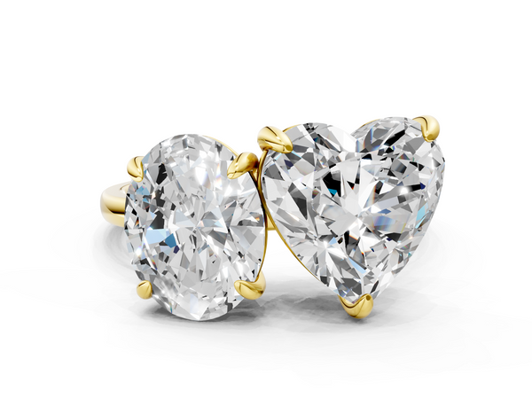Yellow gold Oval and Heart Toi Moi Ring with Prong Setting and Plain Band