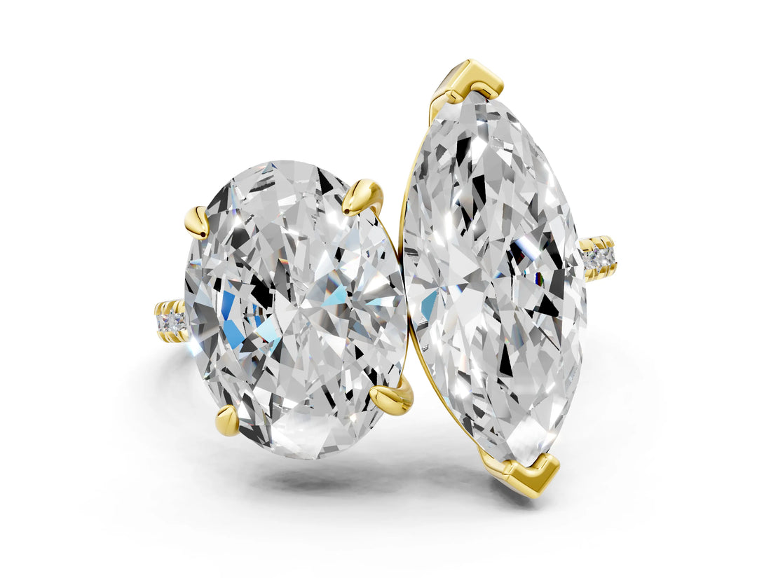 Yellow gold Oval and Marquise Toi Moi Ring with Prong Setting and Pave Band_55