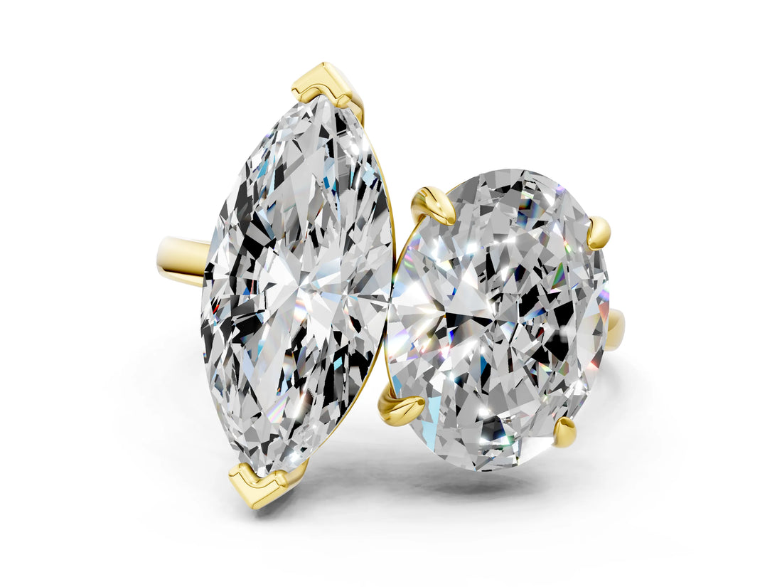 Yellow gold Oval and Marquise Toi Moi Ring with Prong Setting and Plain Band_40