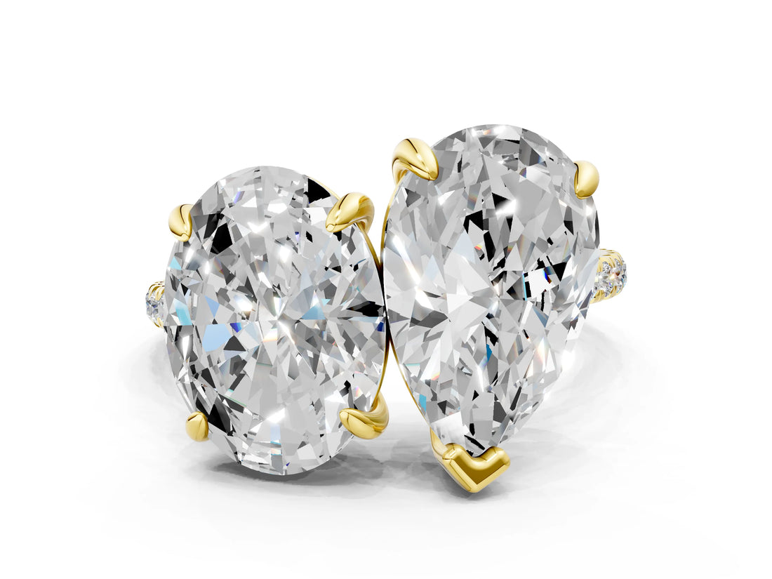 Yellow gold Oval and Pear Toi Moi Ring with Prong Setting and Micro Pave Band