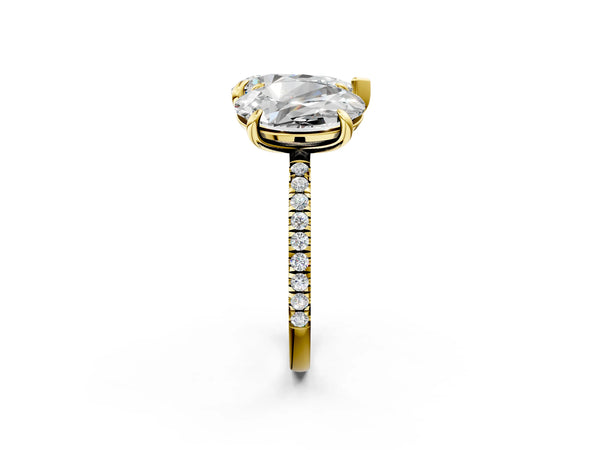 Yellow gold Oval and Pear Toi Moi Ring with Prong Setting and Pave Band