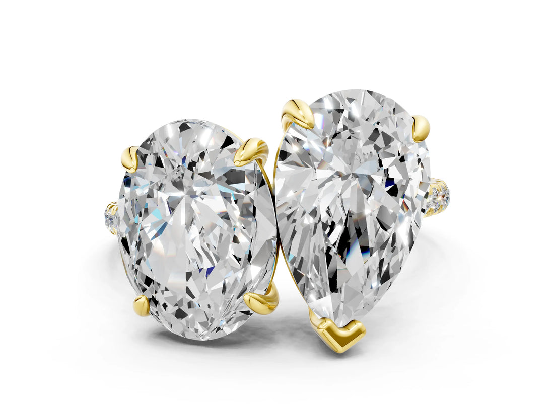 Yellow gold Oval and Pear Toi Moi Ring with Prong Setting and Pave Band